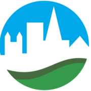 Skyline logo with blue sky and greenery