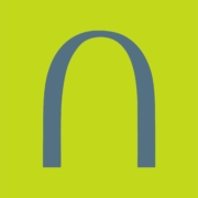 Grey arch logo on bright green background