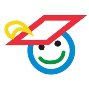 Colourful graduation cap on smiling face logo.