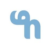 Blue abstract elephant logo on white background