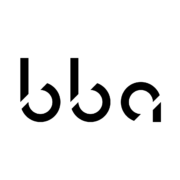 Stylised black and white BBA logo design