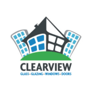 Clearview company logo with buildings and house.