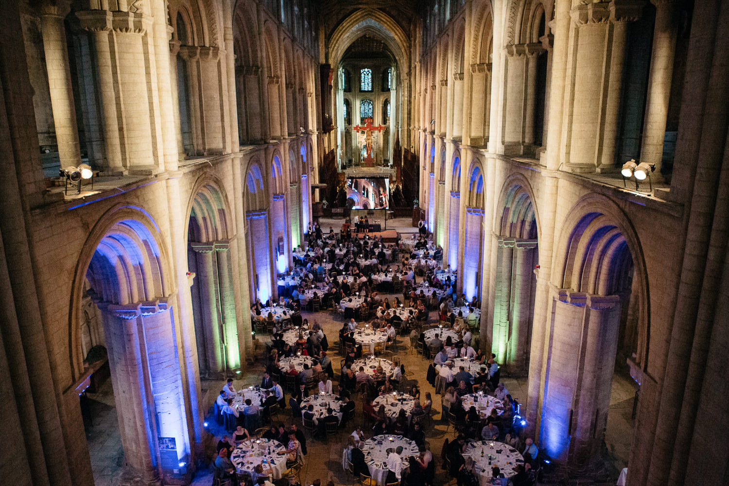 Grand cathedral venue hosting formal dinner event