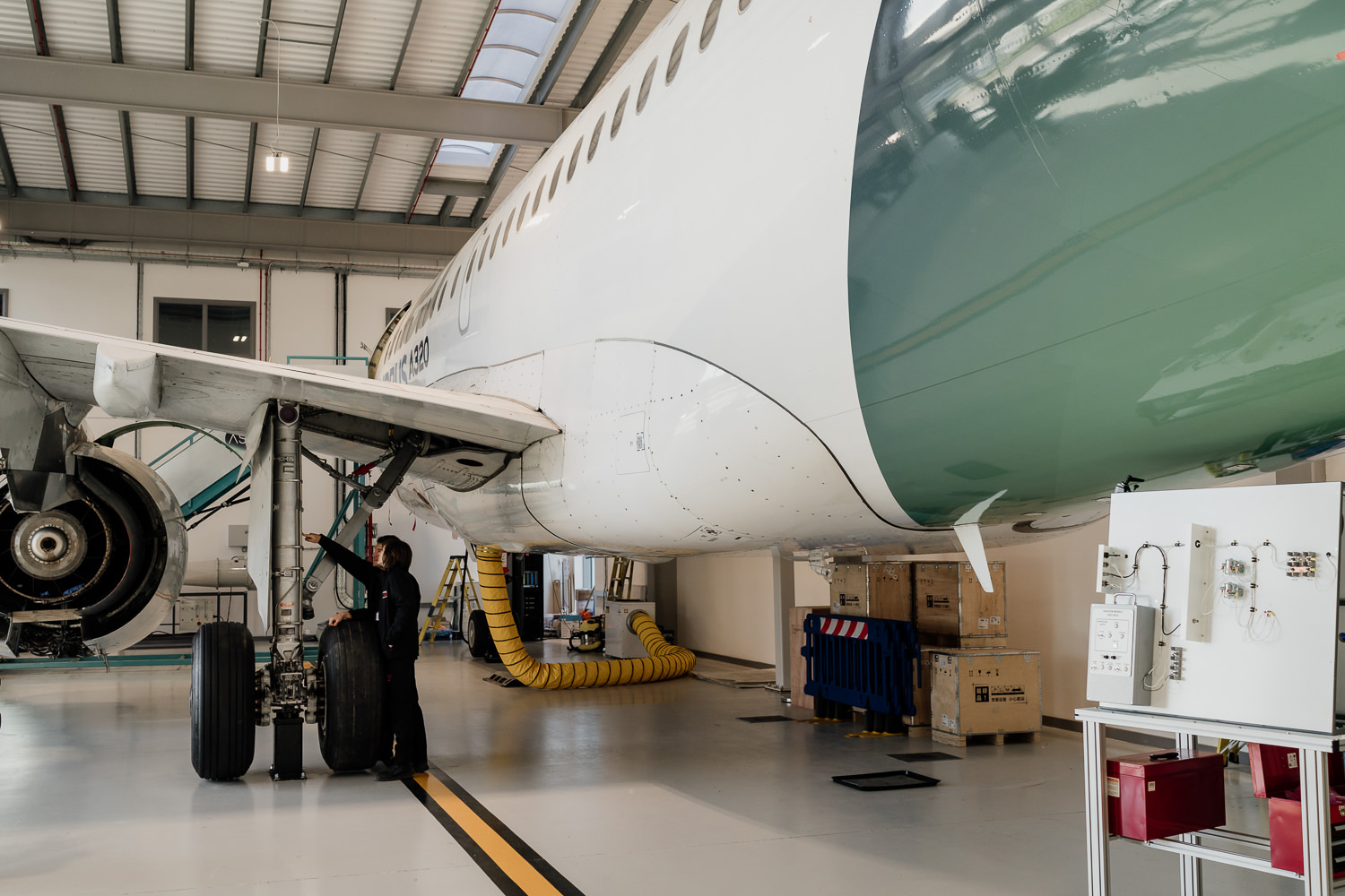 Aircraft maintenance in modern aviation hangar environment